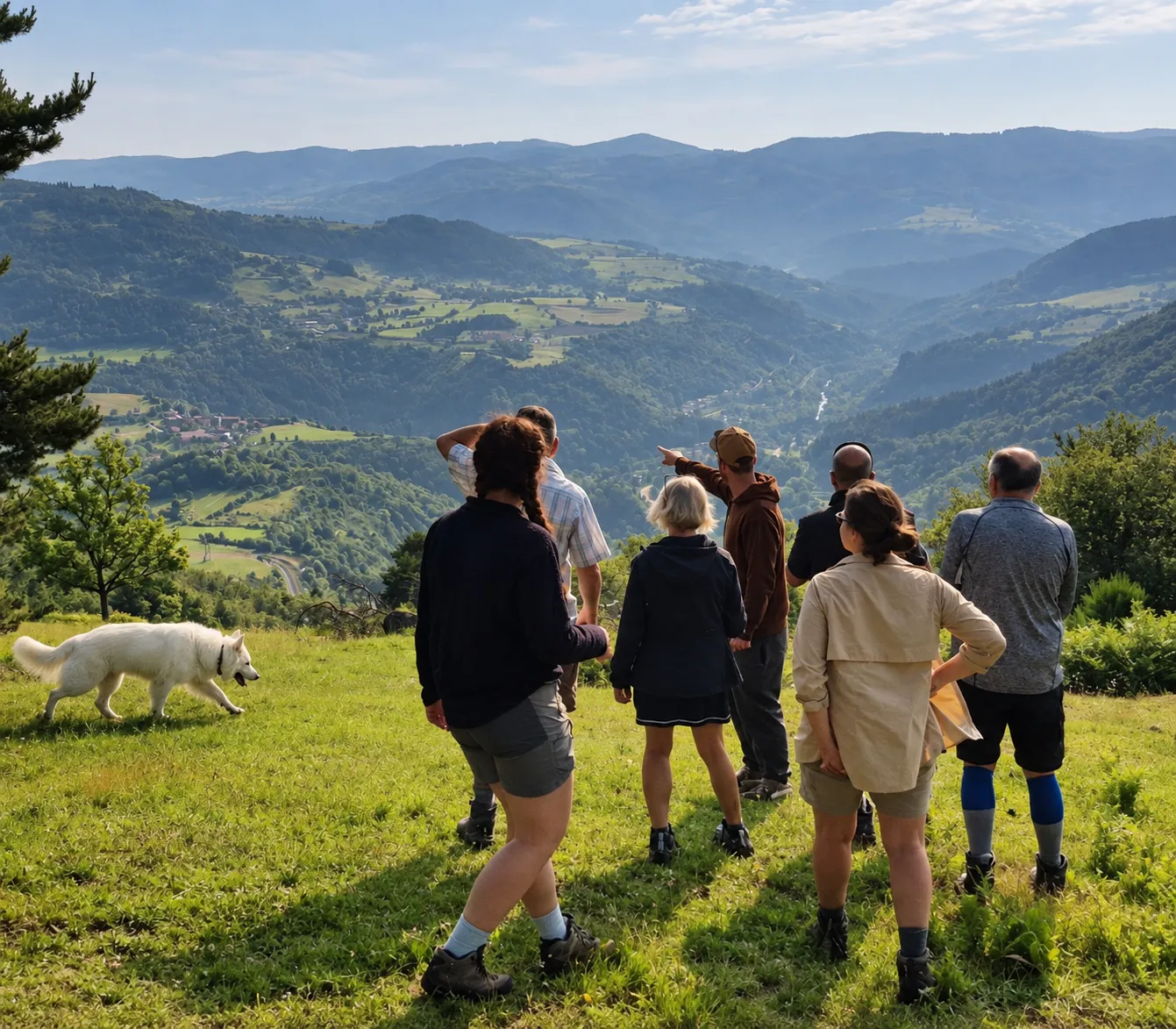 Groupe découvrant le panorama des gorges de l'Allier